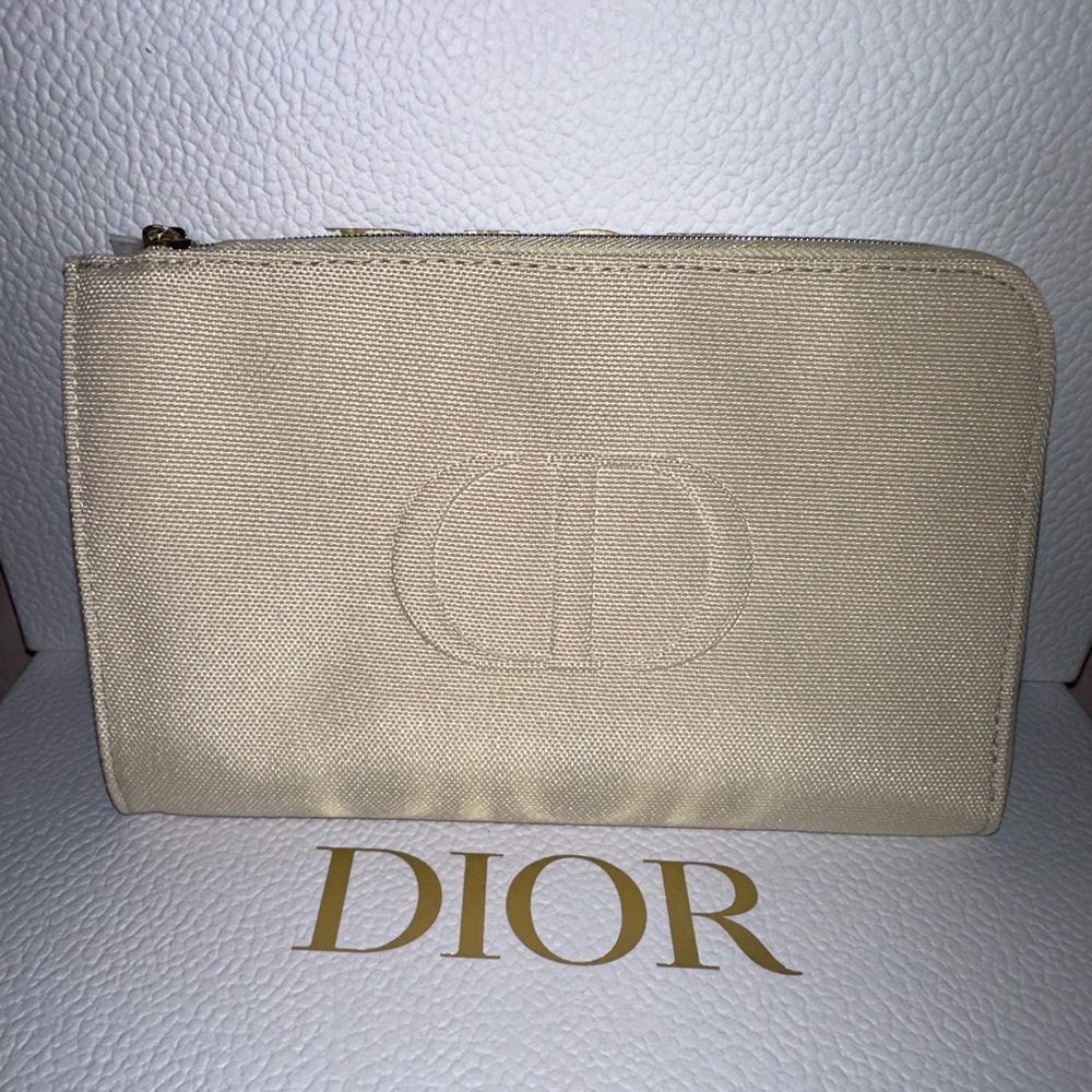 NIB Authentic Dior Natural Canvas Clutch Pouch